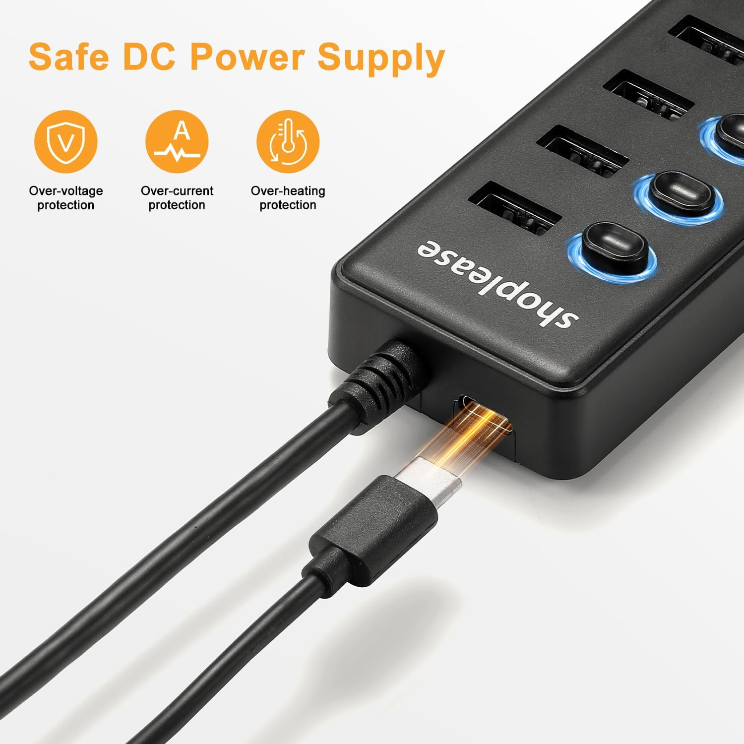 USB 3.0 Superspeed Hub with 1M Line, 7 Ports Splitter with Individual Power Switches and LED Light image number 3