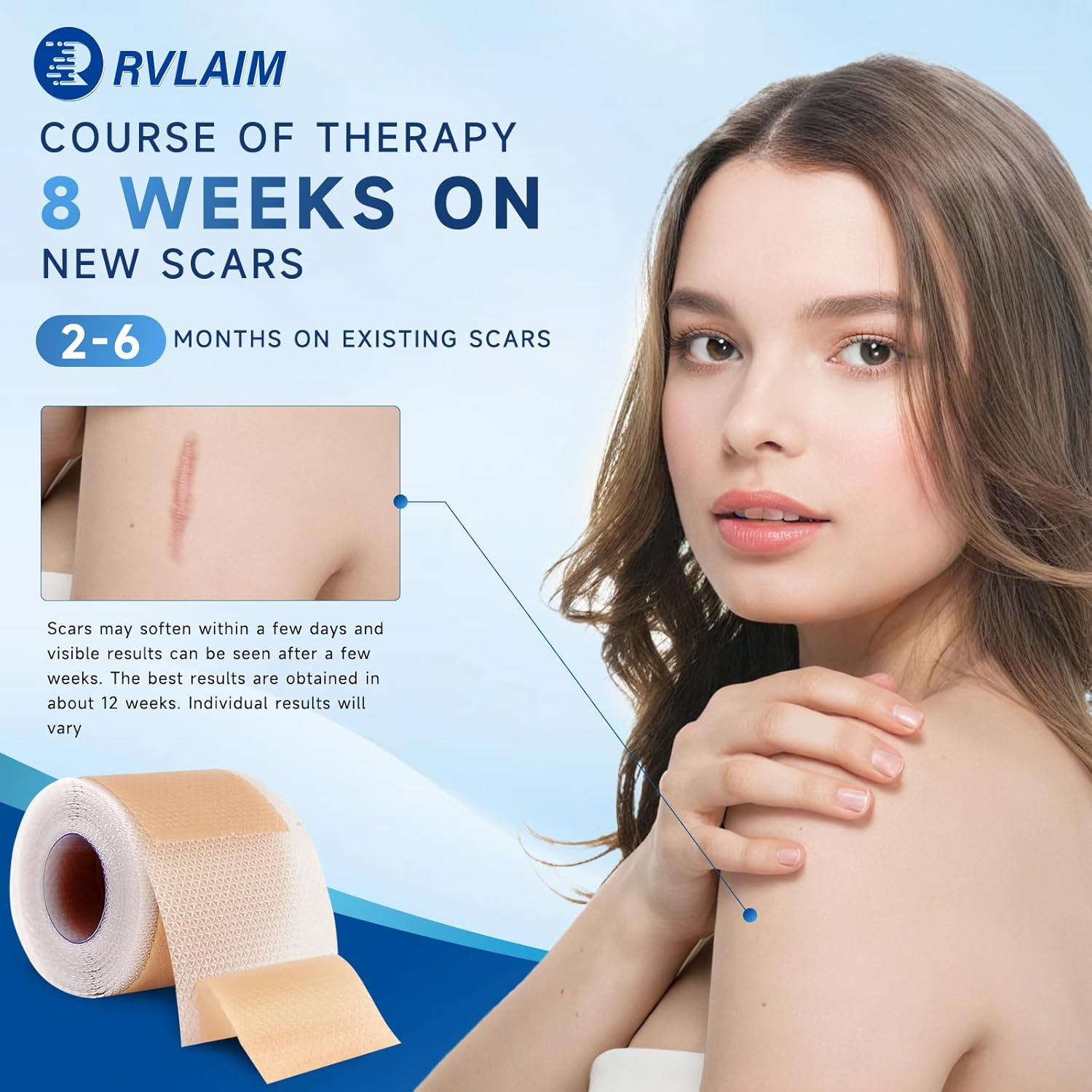 Silicone Scar Sheets, Silicone Scar Tape(1.6&rdquo; X 60&rdquo; Roll 1.5M), Silicone Scar Sheets for Surgical Scars, Keloid Bump Removal, Stretch Marks Removal, C-Section, Burn Et image number 4