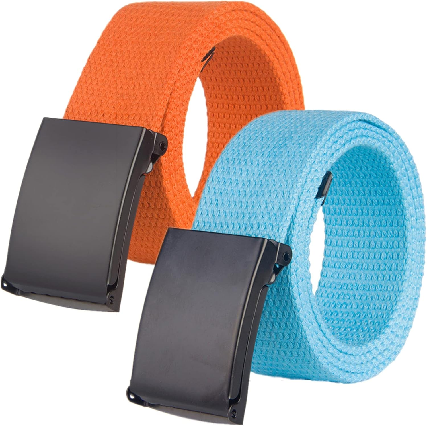 Yunyunstrap Mens Canvas Web Belt, Cut to Fit Size up to 69" with Flip-Top Solid Black Military Buckle, 2 Pack image number 3