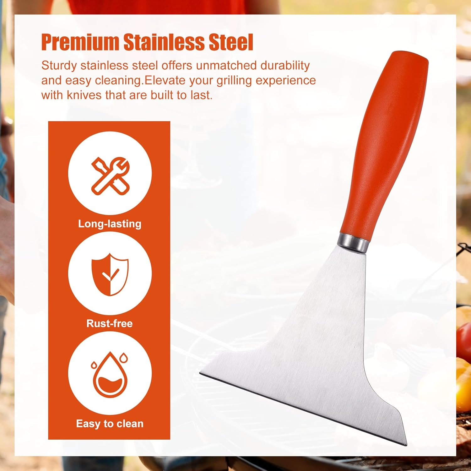 Gosknor Griddle Scraper for Flat Top, Stainless Steel Griddle Scraper Outdoor Anti-Slip Durable Grill Scraper for Outdoor Grill Flat Top Grill Accessories image number 1