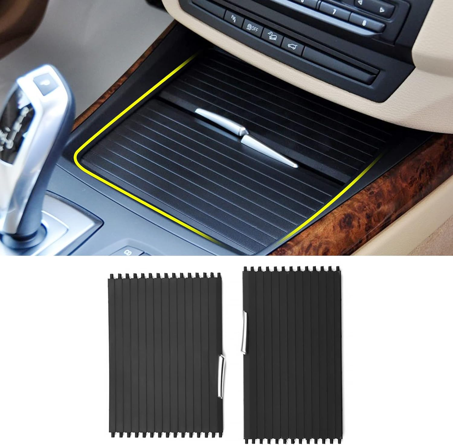 Jaronx Compatible with BMW Cup Holder Sliding Cover, X5/ X6 Console Roller Blind Cover, Center Console Sliding Shutters Compatible with BMW X5 E70 (2006-2013) / X6 E71 E72 (2007-2014) image number 5