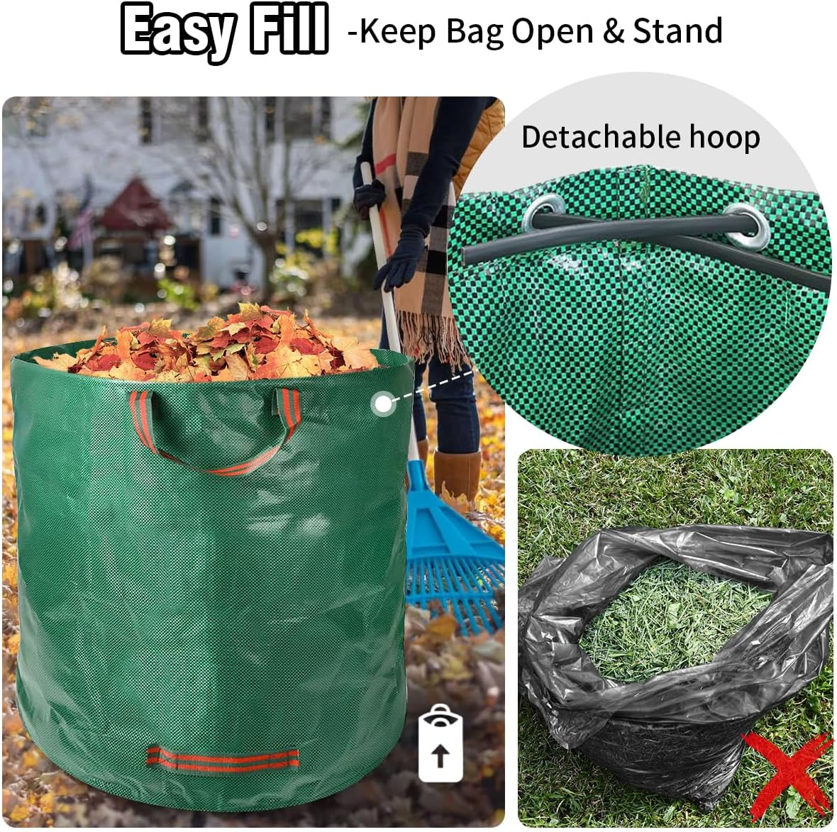 Garden Waste Bags Heavy Duty Reusable Garden Bags with Handles, 500L Large Garden Refuse Rubbish Sacks Green for Yard Debris Grass Cuttings Garbage Leaves Collection, Gardening Supplies image number 1