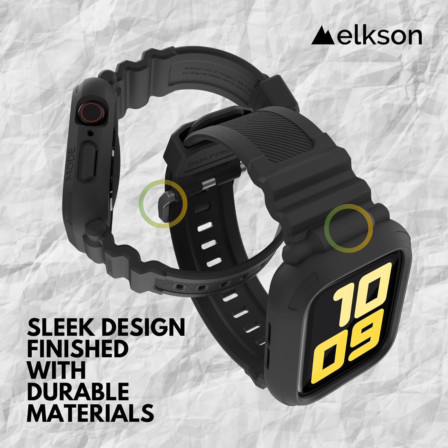 Elkson Compatible with Apple Watch Series 7 54Mm 6 SE 5 4 Bumper Case Band 44Mm Iwatch Quattro Pro Series Fall Protection Durable Military Grade Protective TPU Mud Shock Proof Resist Men Black image number 4