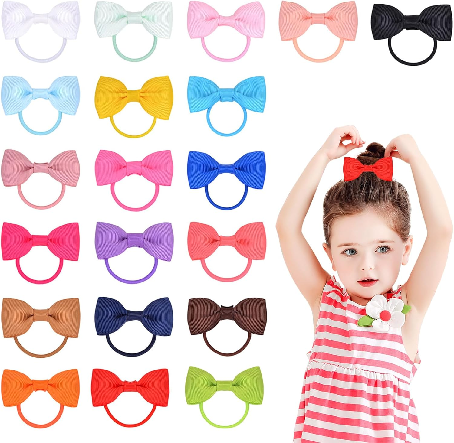 Itadaku 20 Pcs Baby Girls Bow Hair Ties, Mini Ribbon Hair Bands, Elastic Hair Accessories, Cute Boutique Hair Bobbles for Toddlers Children, & Girls image number 5