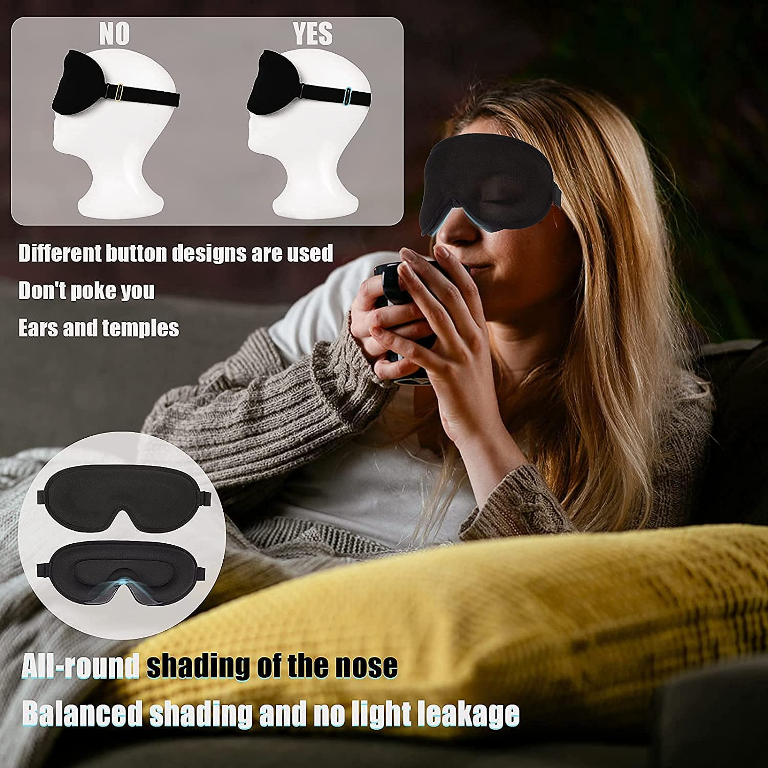 Sleep Mask, NEESTARTLY 3D Concave Design, Non Pressure, Ultra-Soft, Adjustable Eye Mask for Women Men, Eye Shades for Travel/Naps/Yoga/Insomnia image number 5