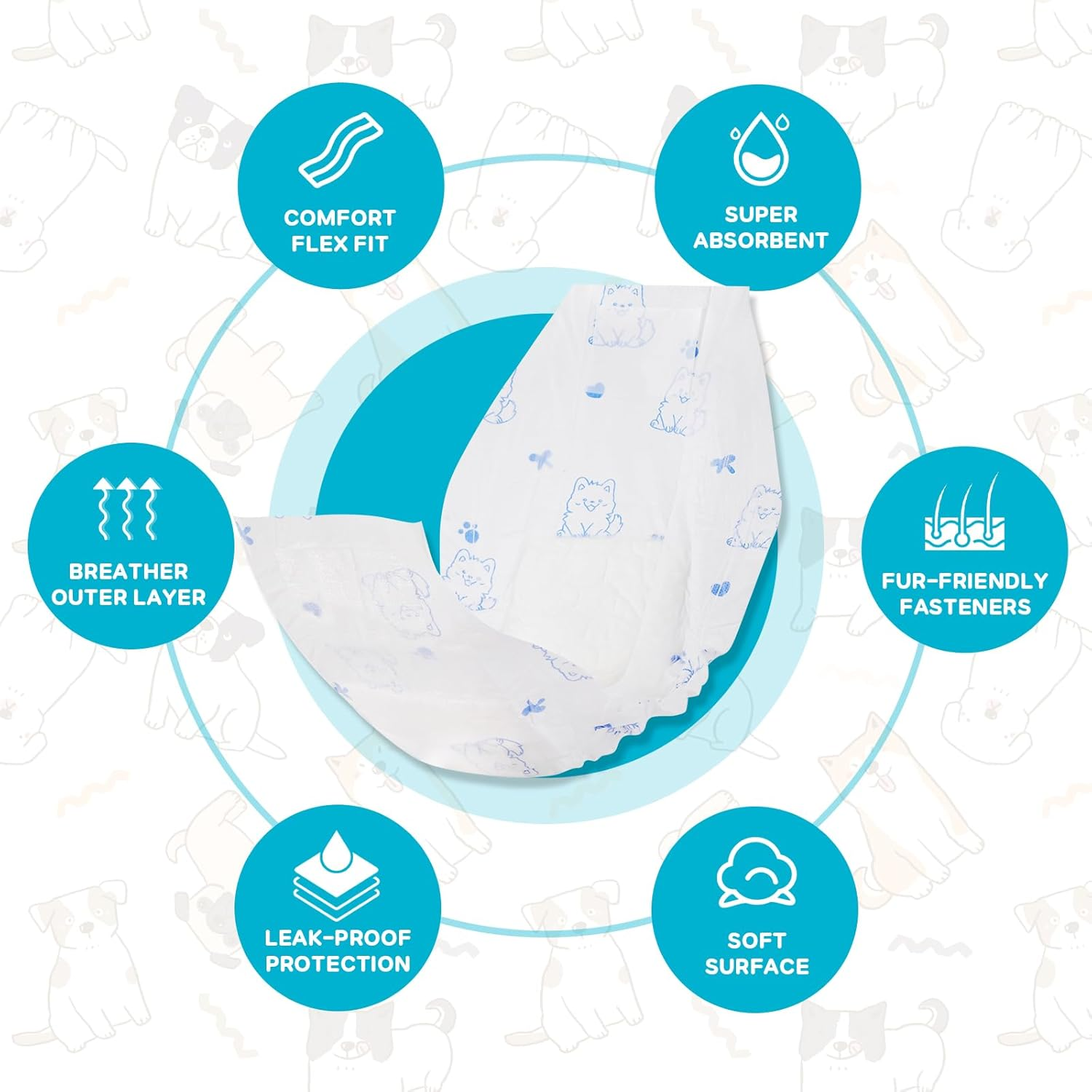 Advwin Disposable Dog Diapers for Male Dogs, 50-Pack Super Absorbent Male Dog Wraps, Leak Proof Belly Wraps with Wetness Indicator, Puppy & Doggie Diaper for Peeing, 11-17 Inch Waist image number 2