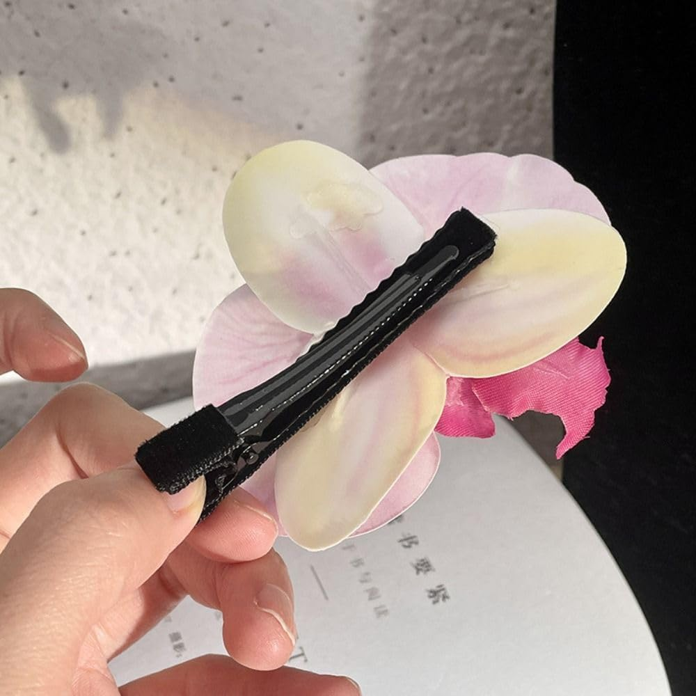 Pink Orchid Flower Hair Clip,Flower Hair Clip Cute Pink Orchid Side Barrettes Elegant Suitable for Wavy, Curly, Straight Hair, Sweet and Barrettes Accessories image number 5