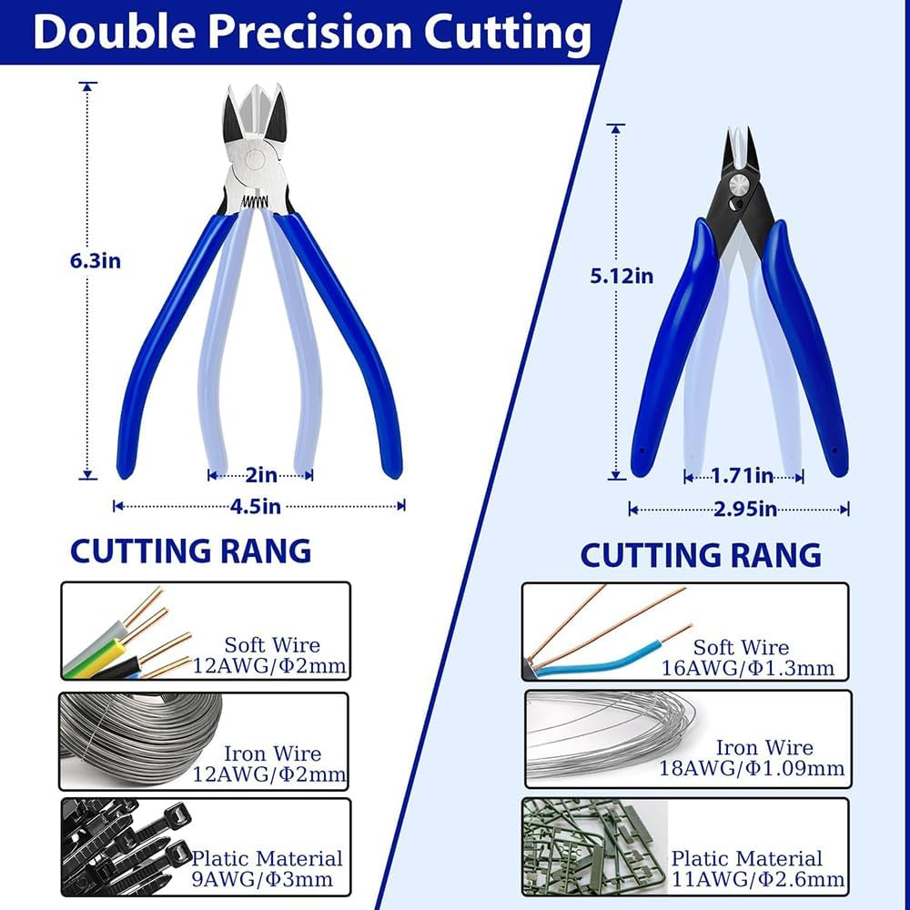 2 Pack Wire Cutters Set, 6" and 5" Ultra Sharp Flush Cutters, Sharp Diagonal Cutters for Crafts, Jewelry Making, Electronics(Blue) image number 6