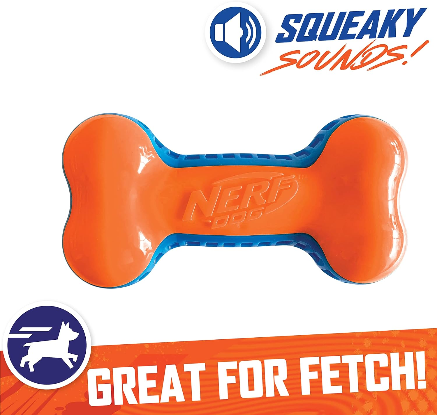 Nerf Dog 7In TPR EXO Squeak Bone - Blue/Orange image number 3