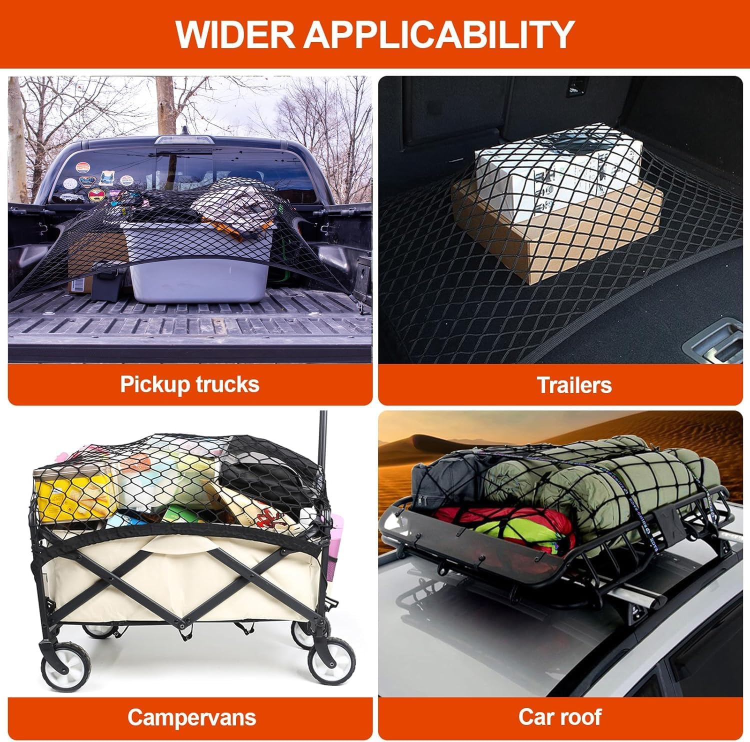 Cargo Net for Car Trunk, Elastic Car Net with 6 Hooks Elastic Single Layer Car Boot Net Storage Net for Pickup Universal Vehicle Van RV SUV 120&times;120Cm Extends to 214 X 214 Cm image number 4