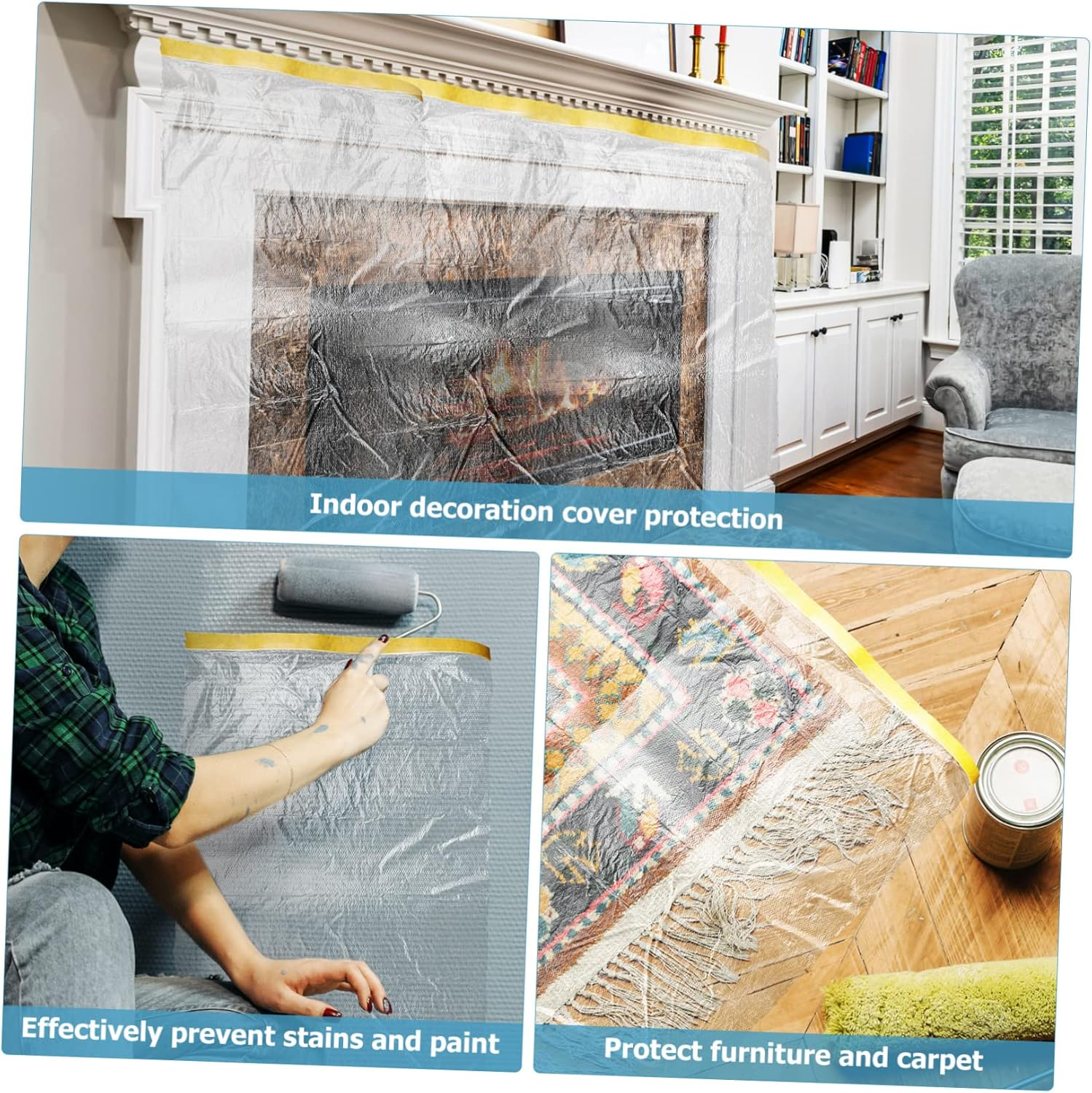 Masking Film and Self-Adhesive Cover Film Roll Set 6Pcs for Floor Furniture and Wall Protection image number 4