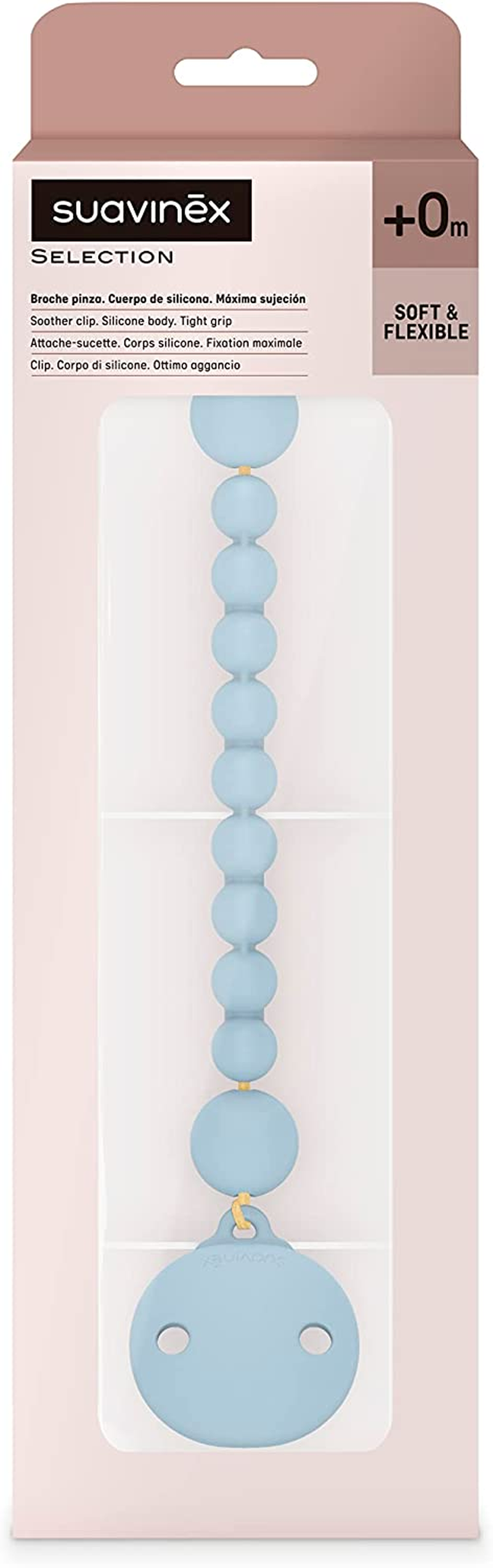 Suavinex Silicone Bobble Soother Clip, One-Piece Design for Babies 0 Months+, Colour Essence Blue image number 1