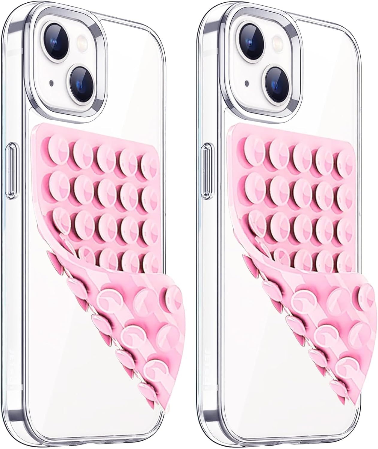 Khxriypha 2 Pack Silicone Suction Cup Phone Case Mount, Double Sided, Hands-Free, Non Slip, Lightpink&Translucent