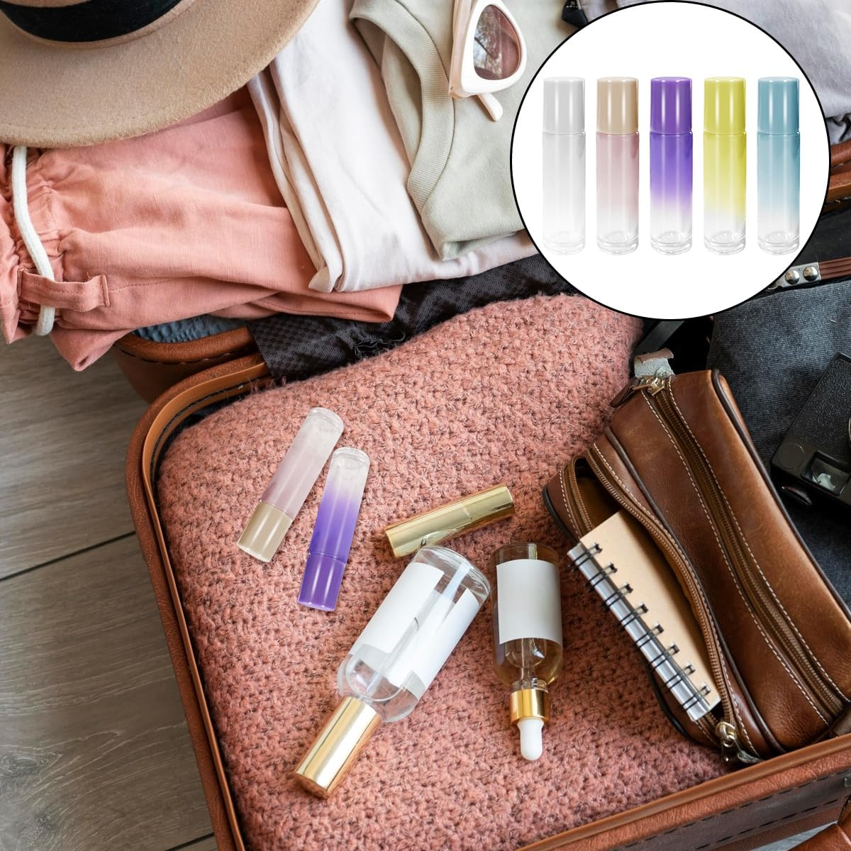 WELANE Roller Bottles, 5PCS 10ML Refillable Essential Oil Roller Glass Bottles (Gradient Color) image number 4