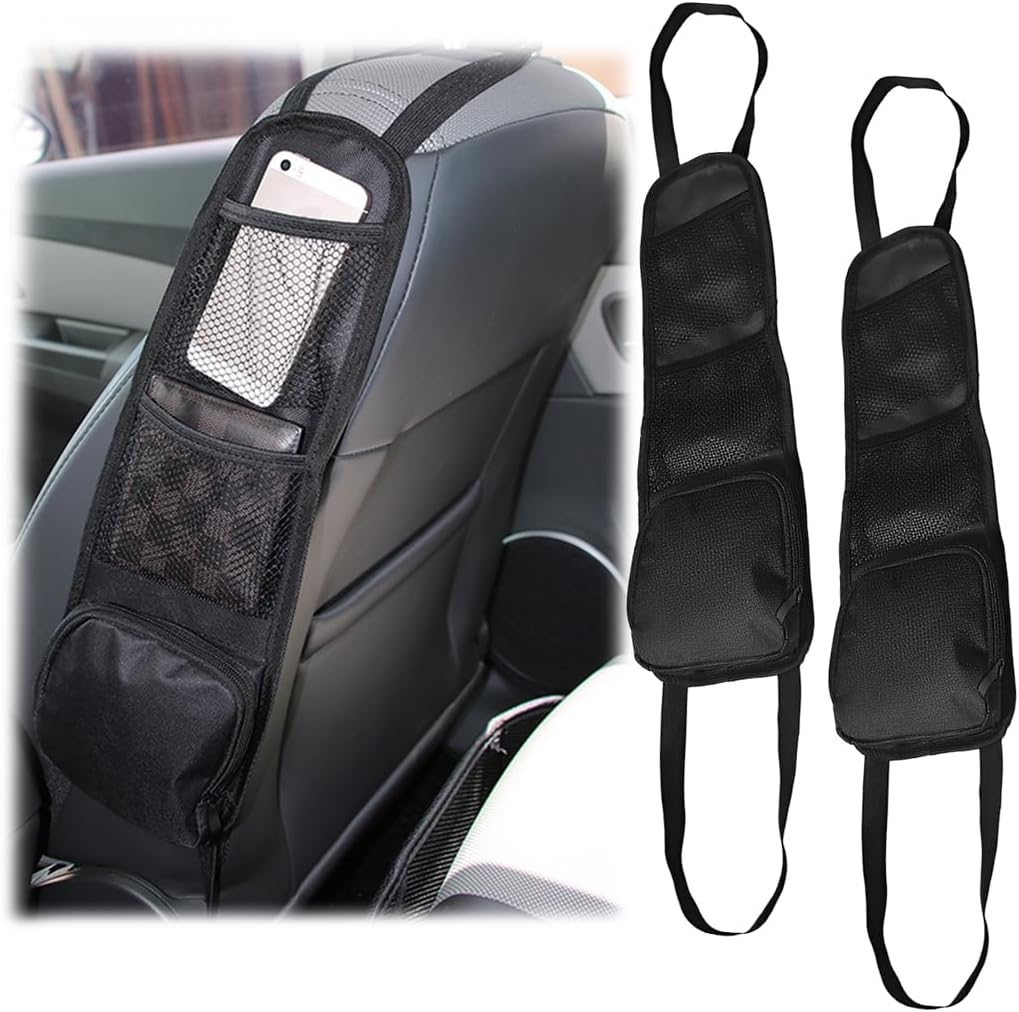 Osilly Car Seat Side Organizer, Auto Seat Storage Hanging Bag, Multifunctional Stuff Holder with Mesh Net Pocket, Hold Phones Wallet Glasses Drink, Interior Accessories for Car, SUV, Truck (2 Pcs)