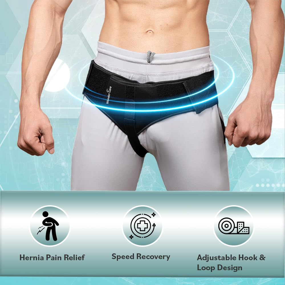Wonder Care-Single Left/Right Inguinal Hernia Belt for Men Support Brace - Truss Brace with 1 Removable Compression Pad and Adjustable Groin Strap- Comfort Truss Hernia Belt -Right L image number 2