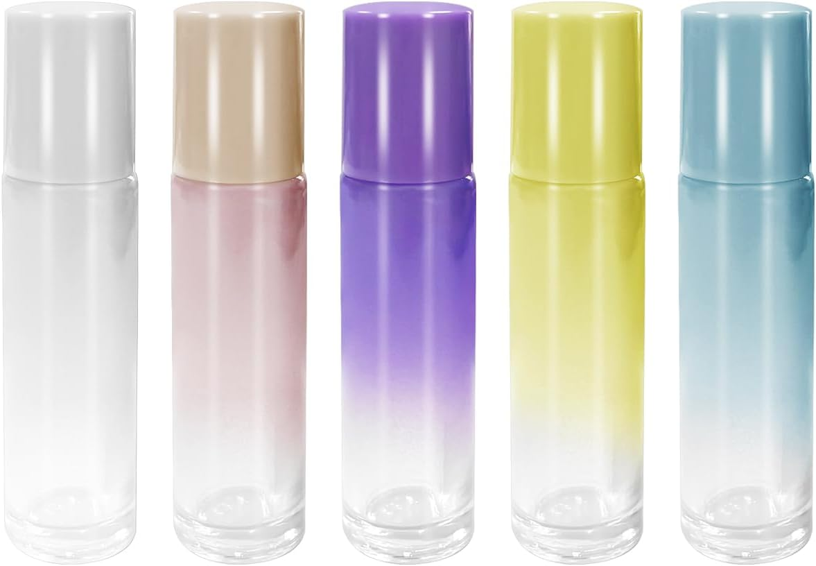 WELANE Roller Bottles, 5PCS 10ML Refillable Essential Oil Roller Glass Bottles (Gradient Color) image number 1
