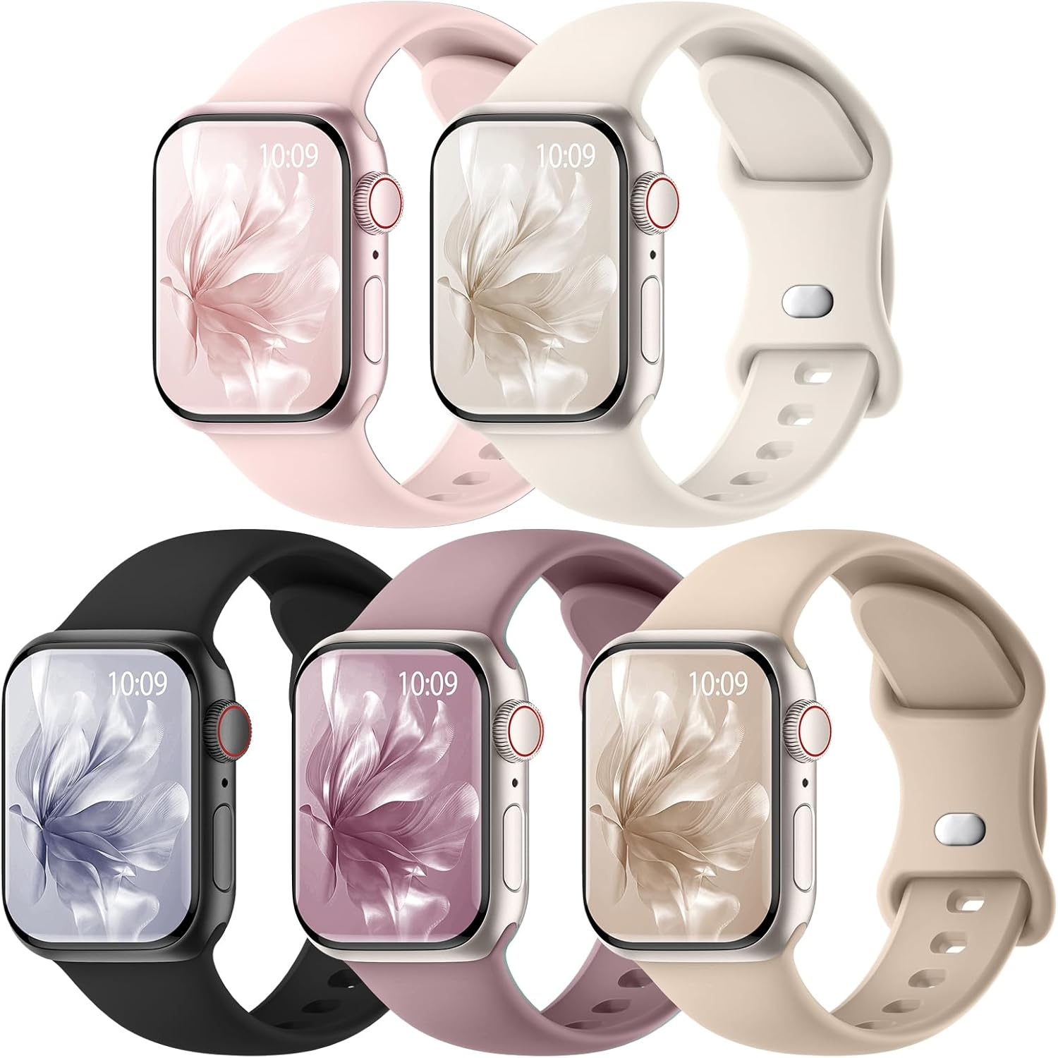 5 Pack Sport Bands for Apple Watch Band 38Mm 40Mm 41Mm 42Mm 44Mm 45Mm 46Mm 49Mm for Women and Men, Soft Silicone Waterproof Replacement Strap for Iwatch Ultra/Iwatch Series 11/10/9/8/7/6/5/4/3/2/1/SE