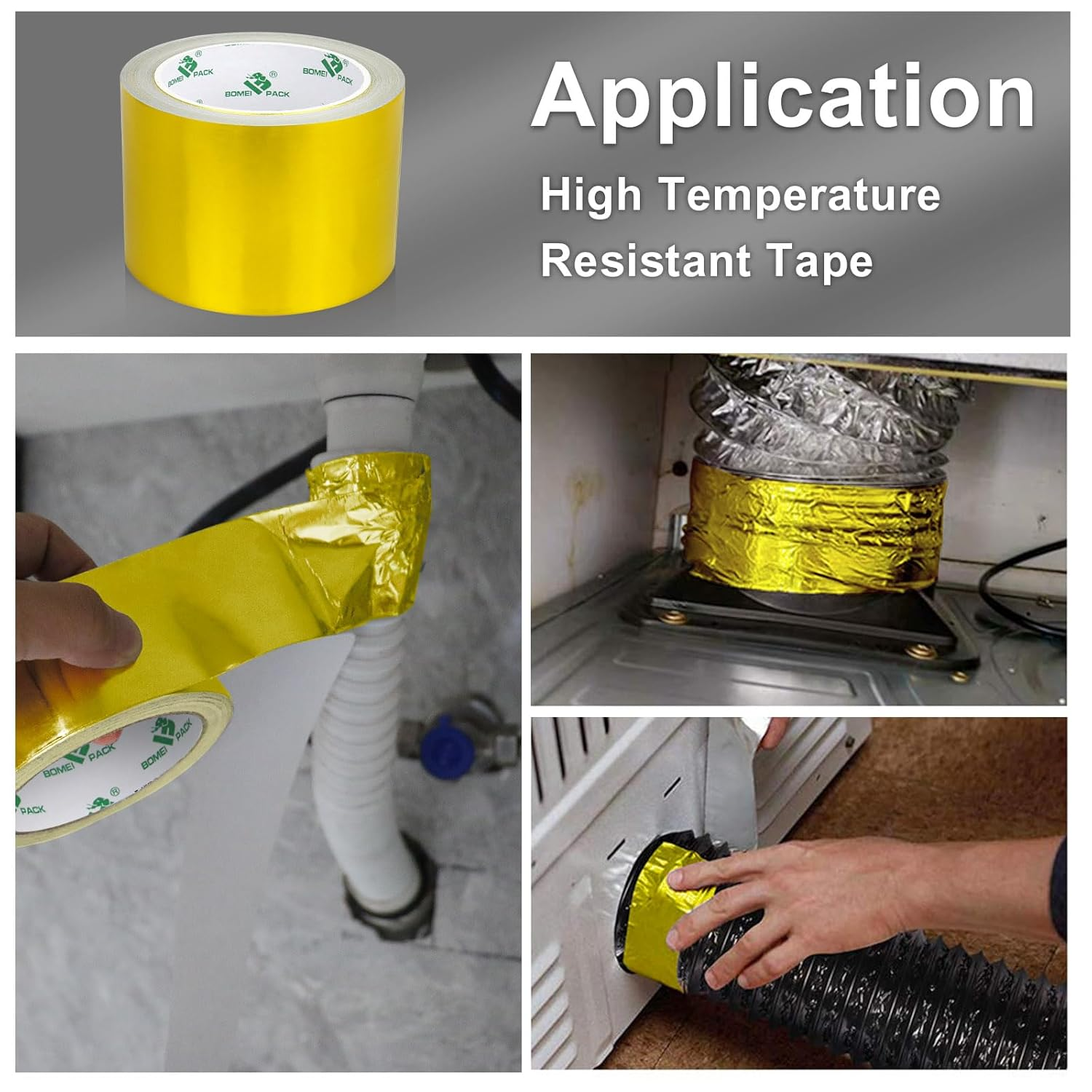 BOMEI PACK 1 Roll Gold Aluminum Foil Multi-Purpose Tape,Perfect for Sealing & Patching Pipe and Metal Repair, 75Mm X 25M image number 1