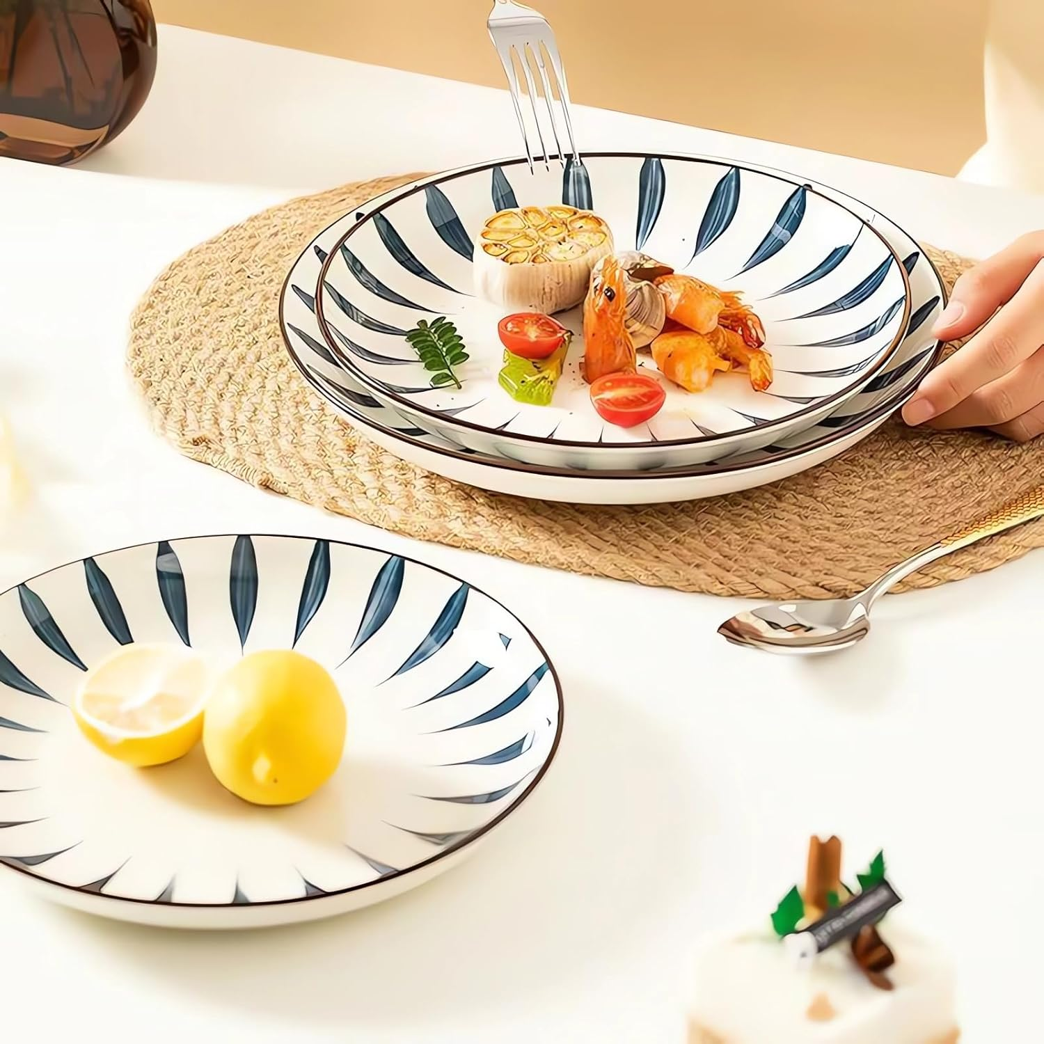 Ceramic Dinner Plates, 9 Inch, Set of 4 round Plate C0010 (Set of 4, 9 Inches)