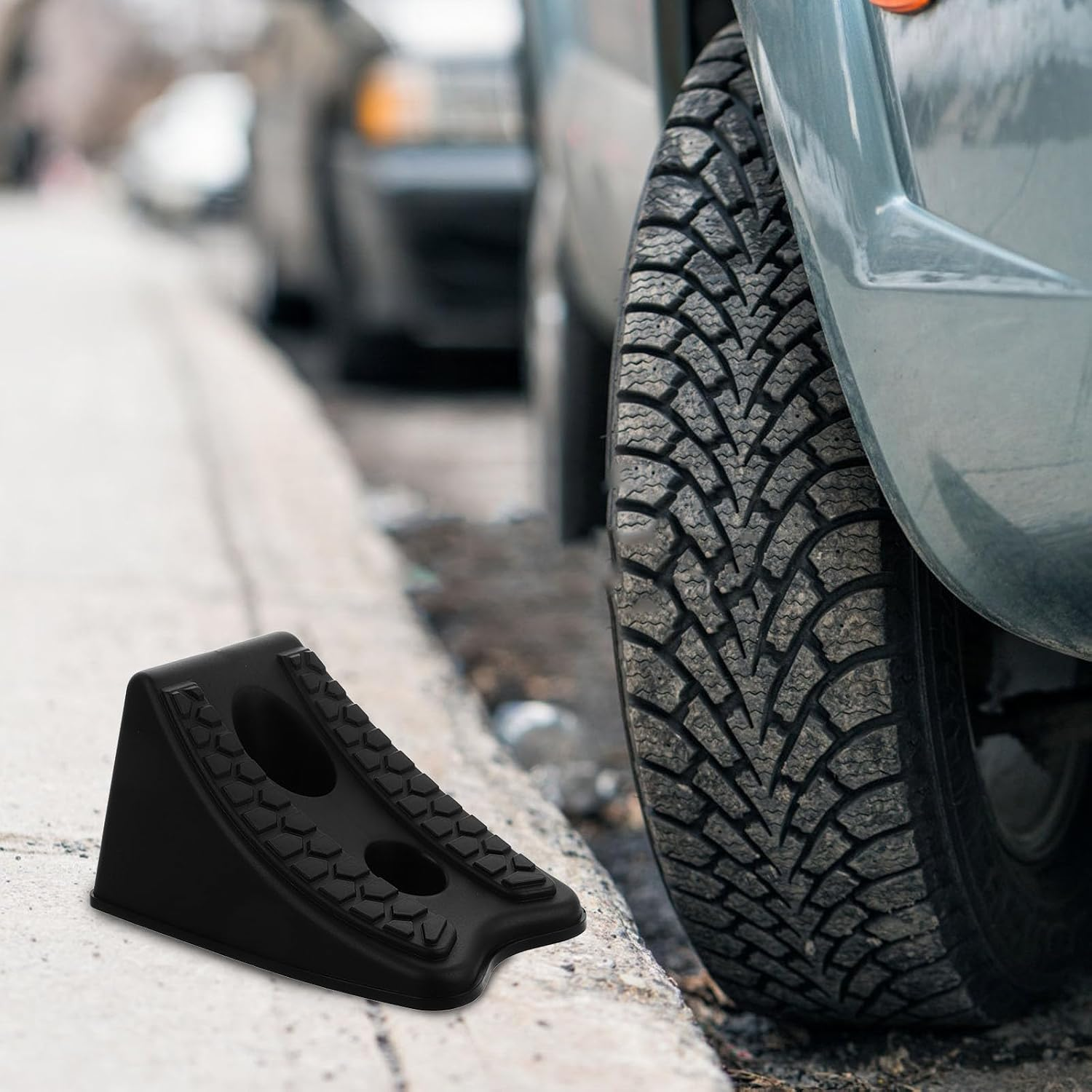 ULTECHNOVO Heavy Duty Car Wheel Chock with Textured Grip Compact Car Stop Block for Secure Parking Suitable for Cars Trucks Trailers and Motorcycles 7.9X5.1X9.1 Inches image number 3