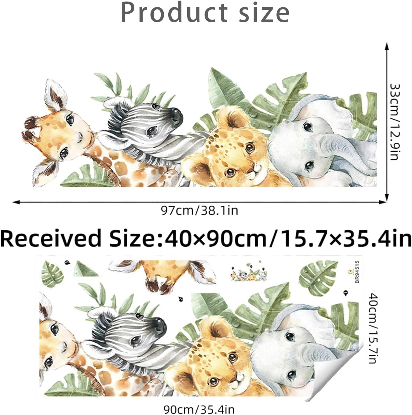Jungle Animal Wall Stickers Wall Decals Cartoon Animal Giraffe Elephant Zebra Lion Safari Green Leaves Wall Decals for Kids Baby Nursery Bedroom Kindergarten Playroom image number 1