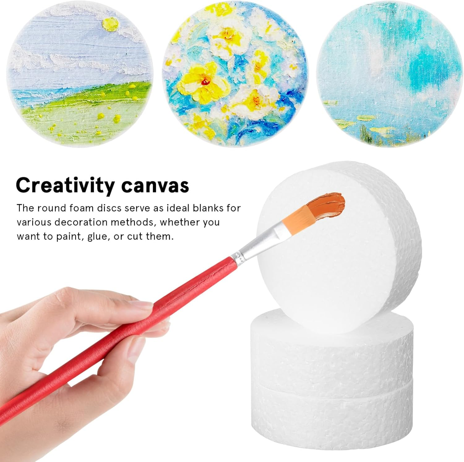 Toddmomy 18Pcs Foam Circles for Crafts,Polystyrene round Foam Disc Thick round Discs for DIY Projects White,3 Inch image number 2