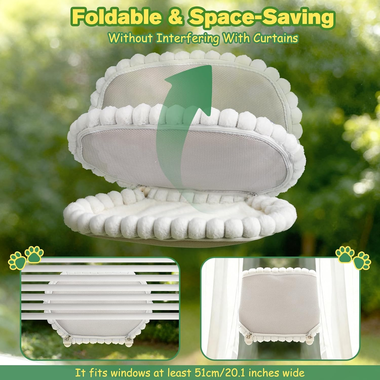 Euqvunn Cordless Cat Window Bed - 33LBS Weight Capacity with Dual-Side Washable Cushion, Foldable Cat Hammock for Indoor Cats, Ideal for Sunbathing, Napping & Bird Watching image number 3