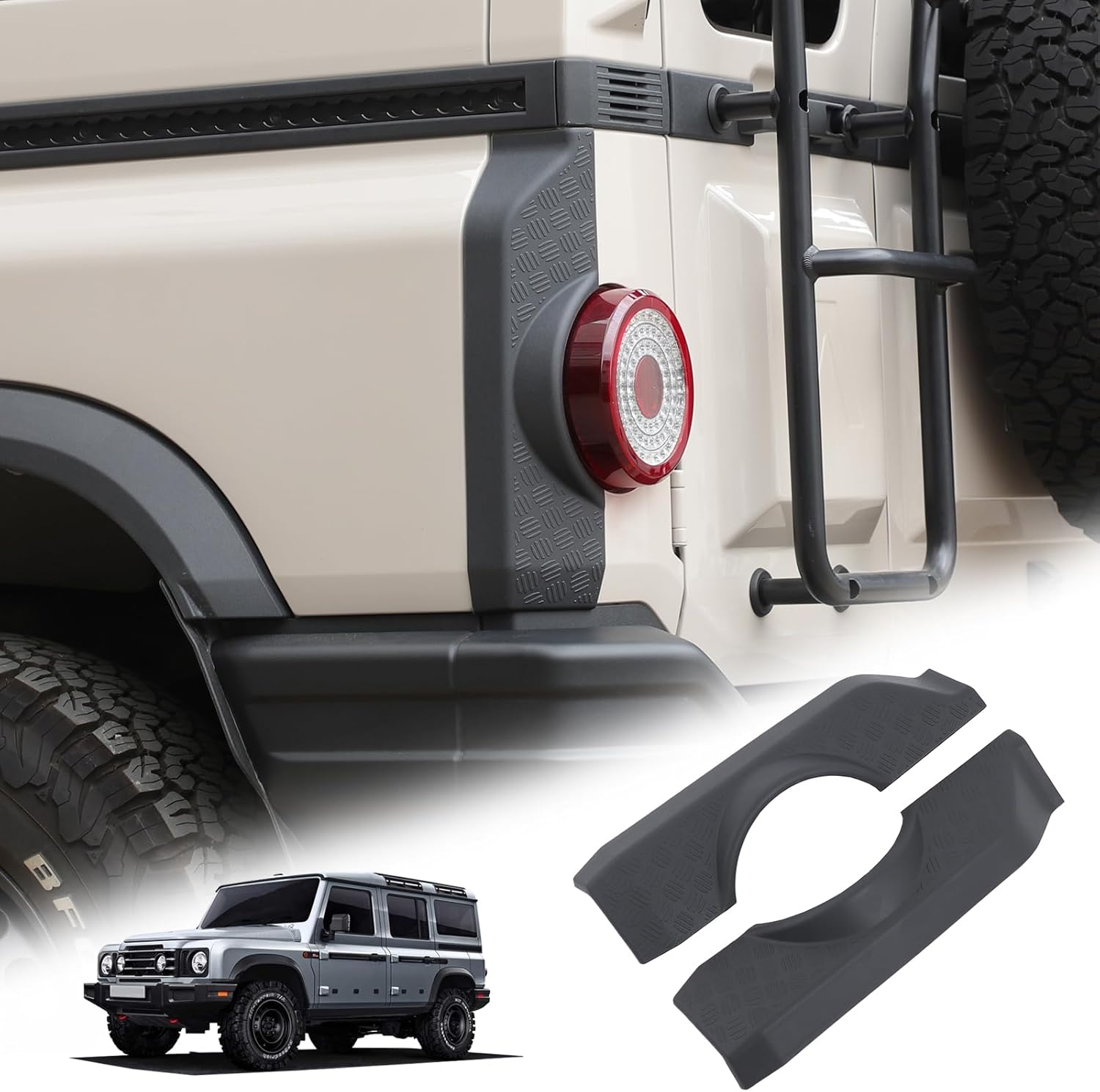 Tumukiw 2PCS Rear Door Armor Corner Guards Compatible with INEOS Grenadier 2022-2025 Accessories, Tail Light Cover Guards Protector Rear Quarter Panel Textured Black Decoration image number 2