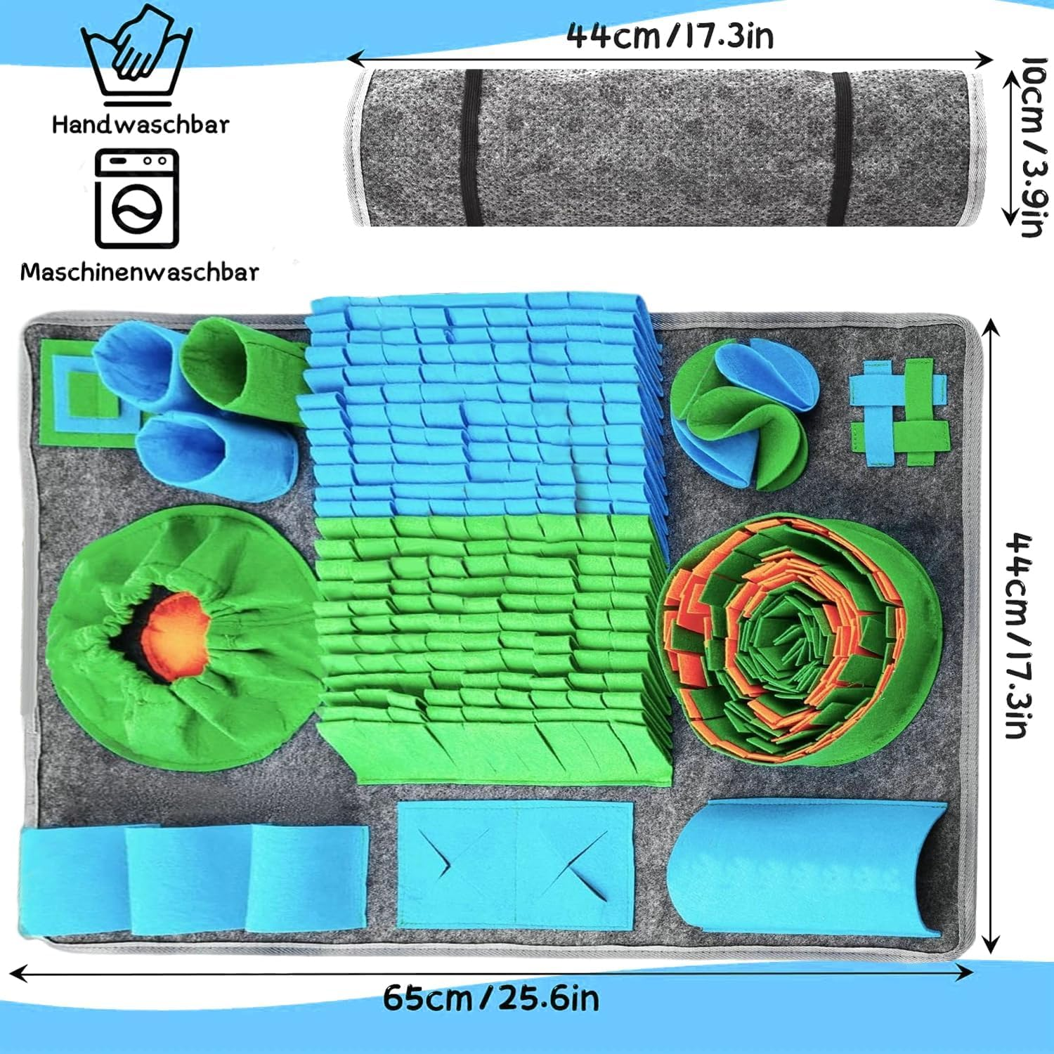 Bytebliss Snuffle Mat for Dogs, Interactive Feeding Game for Boredom and Mental Stimulation, Sniff Mat Helps Small Dogs and Cats Slow Eating and Keep Busy image number 5