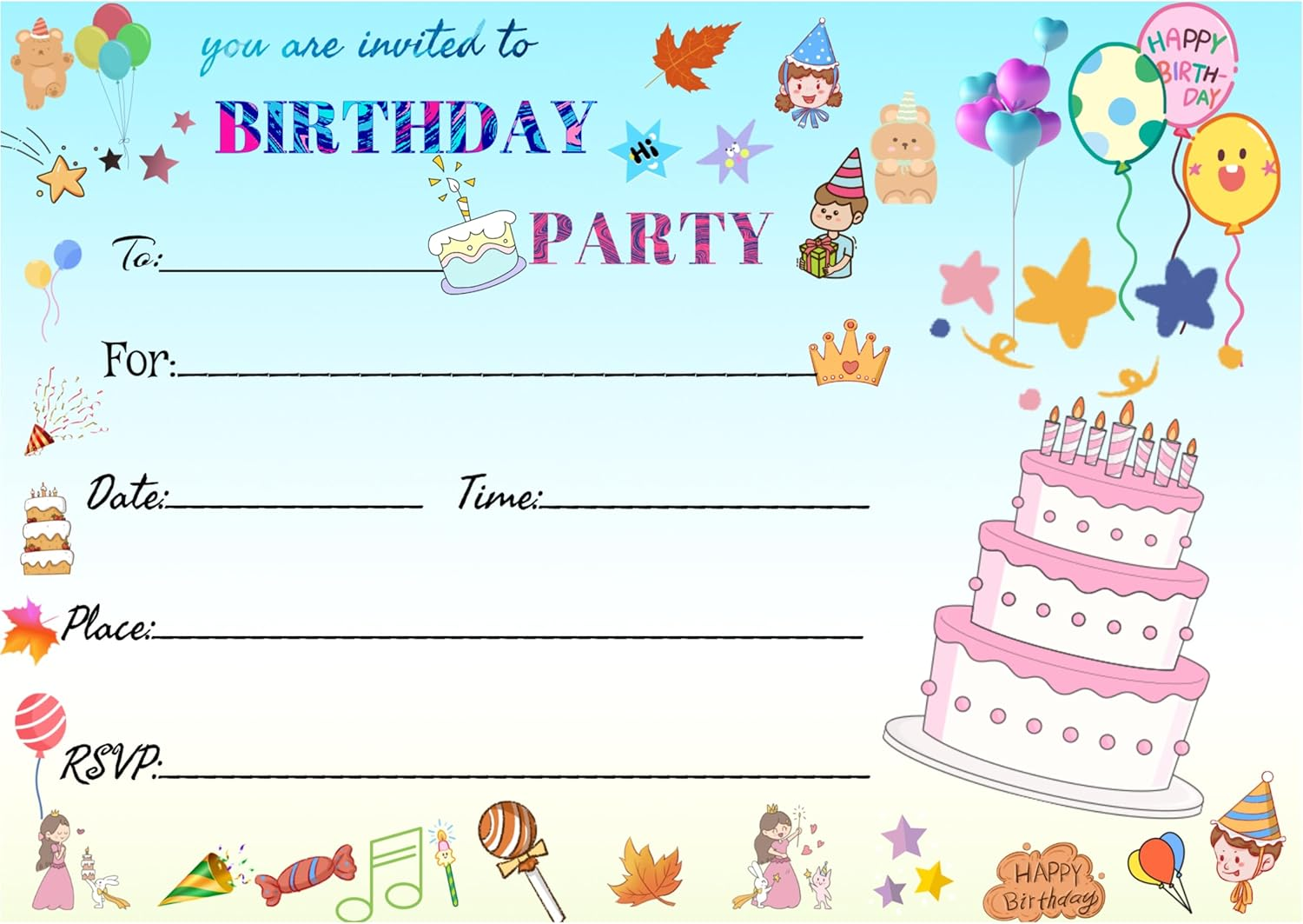 32 Pack Birthday Party Invitation Cards, Perfect for Kids, Adults, and All Celebrations,4.72 X 6.69 Inches (Cartoon) image number 4