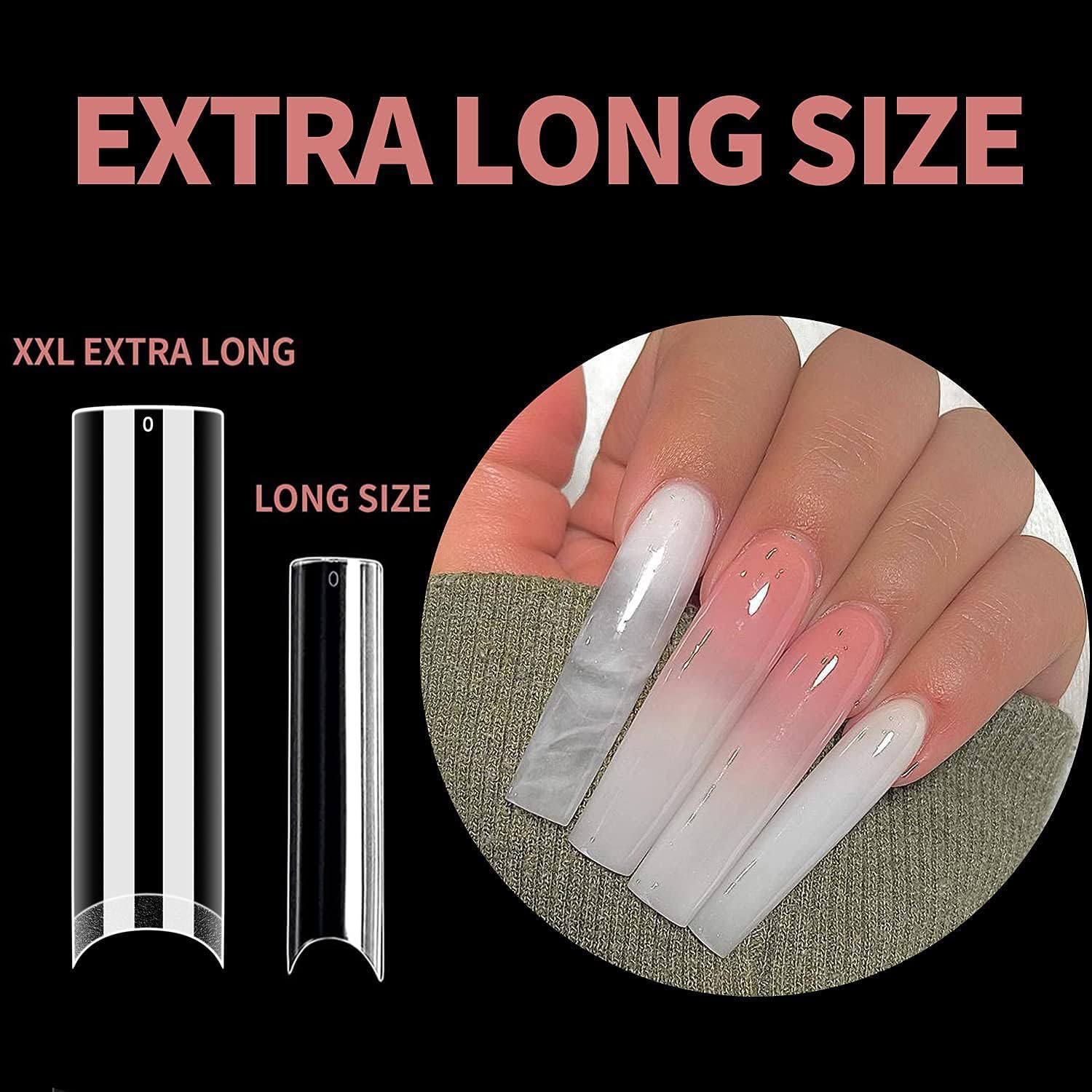 UNA GELLA Nail Tips Square XXL 120 PCS No C Curve Gel Tips Extra Long Square Straight Nails Half Fake Nail Tips No Trace for Acrylic for Home DIY with Box