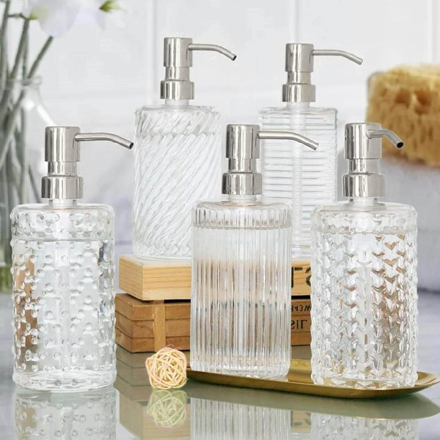 Reusable Soap Dispenser Pump Head 304 Stainless Steel Brushed Finish Pump Head 28/400 (26 Mm - 28Mm) Neck Size Replacement for Kitchen Bathroom (Silver) image number 2