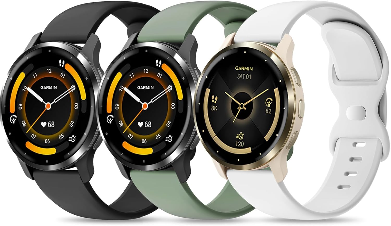 Everact 3 Pack Silicone Watch Bands Compatible with Garmin Venu 3S/Venu 2S/Vivoactive 4S/Vivomove 3S/Forerunner 255S/Forerunner 265S, 18Mm Quick Release Soft Sport Strap for Women Men