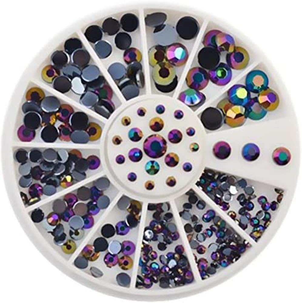 1 Box Black AB Acrylic Rhinestones Crystal Nail Studs Supplies Glitter Gems round Wheel Nail Art Decoration image number 1