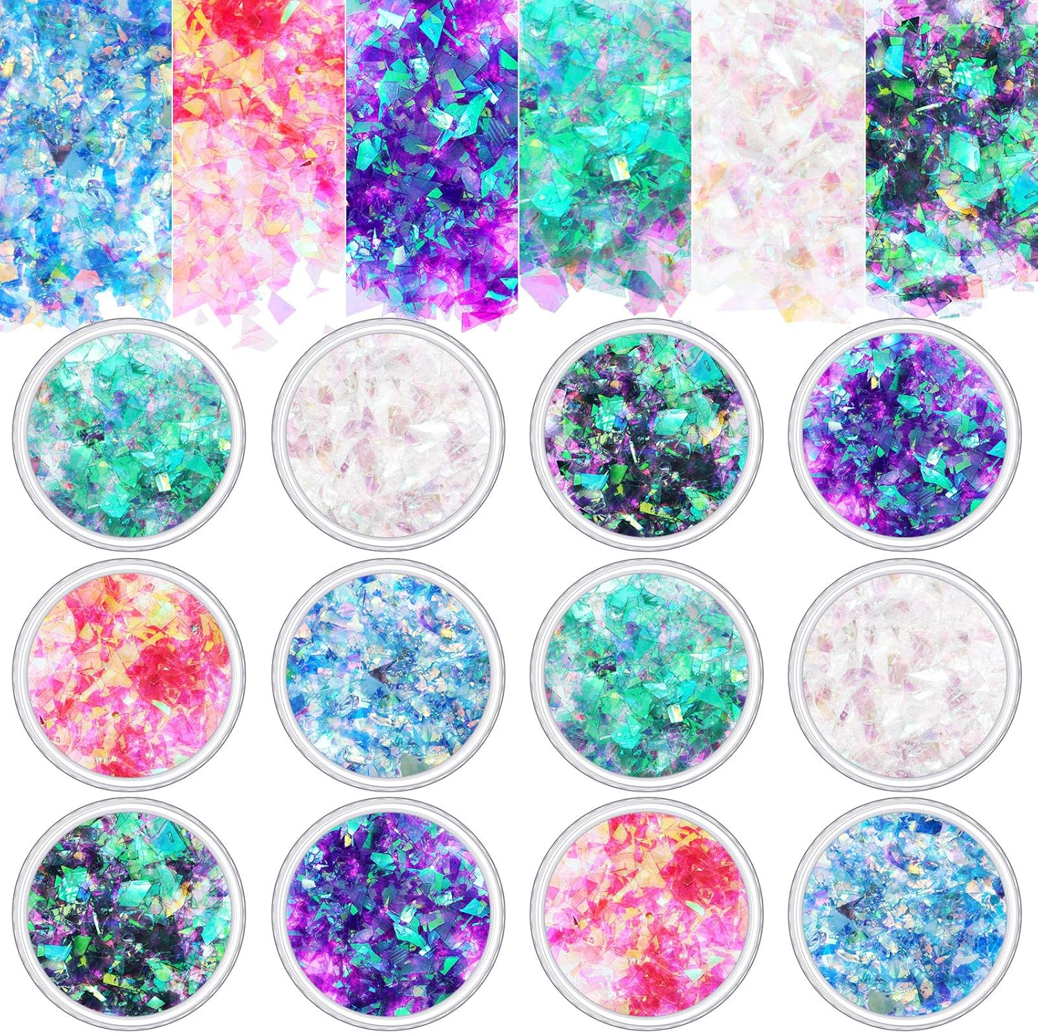 18 Boxes Mermaid Iridescent Chunky Glitter Flakes Chrome Sequins Aurora Holographic Mermaid Nail Glitter Flakes for Face Eyes Body Hair Nail Decoration image number 6