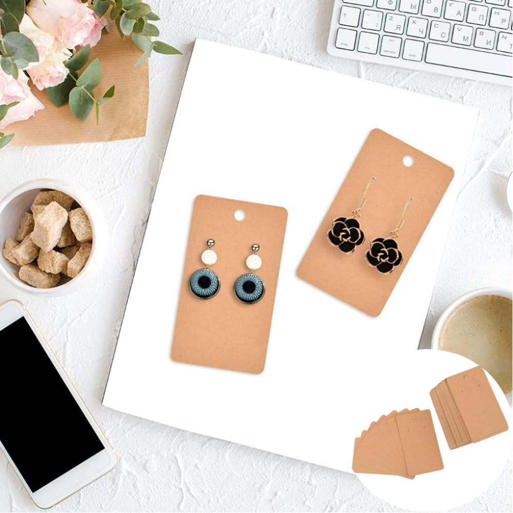 Fabselection Earring Cards Cardboard Paper Jewelry Accessories Display Holder Earrings Necklace Jewelry Display, Kraft Color (100Pcs Coffee) image number 1