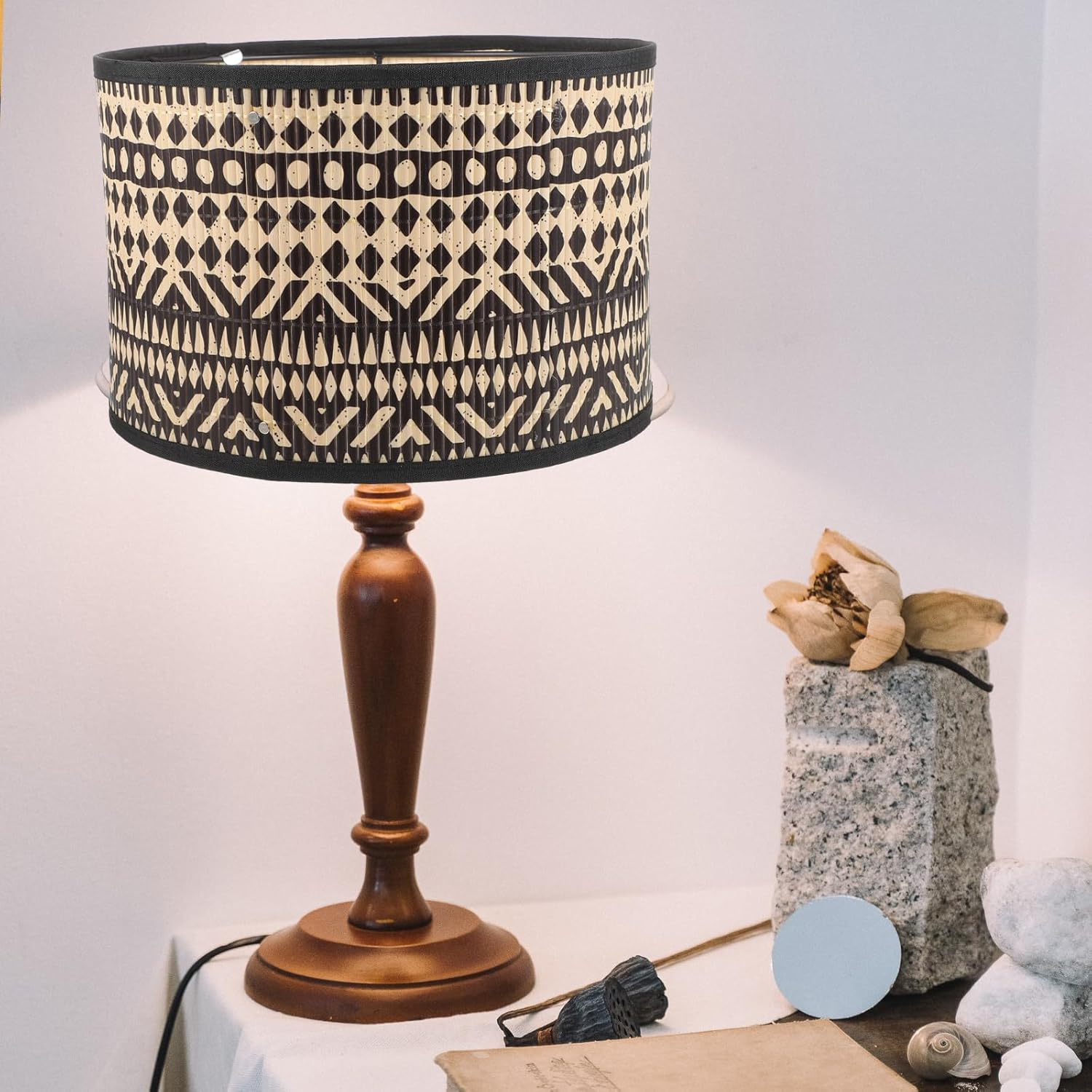 Uonlytech Bamboo Light Shade Bamboo Lamp Shade, Vintage Drum Lampshade Chandelier Lamp Cover Replacement Light Accessory for Pendant Floor Light, 30X30X30Cm Barrel Lamp Shades, 4099O161SDPMJV6 image number 2