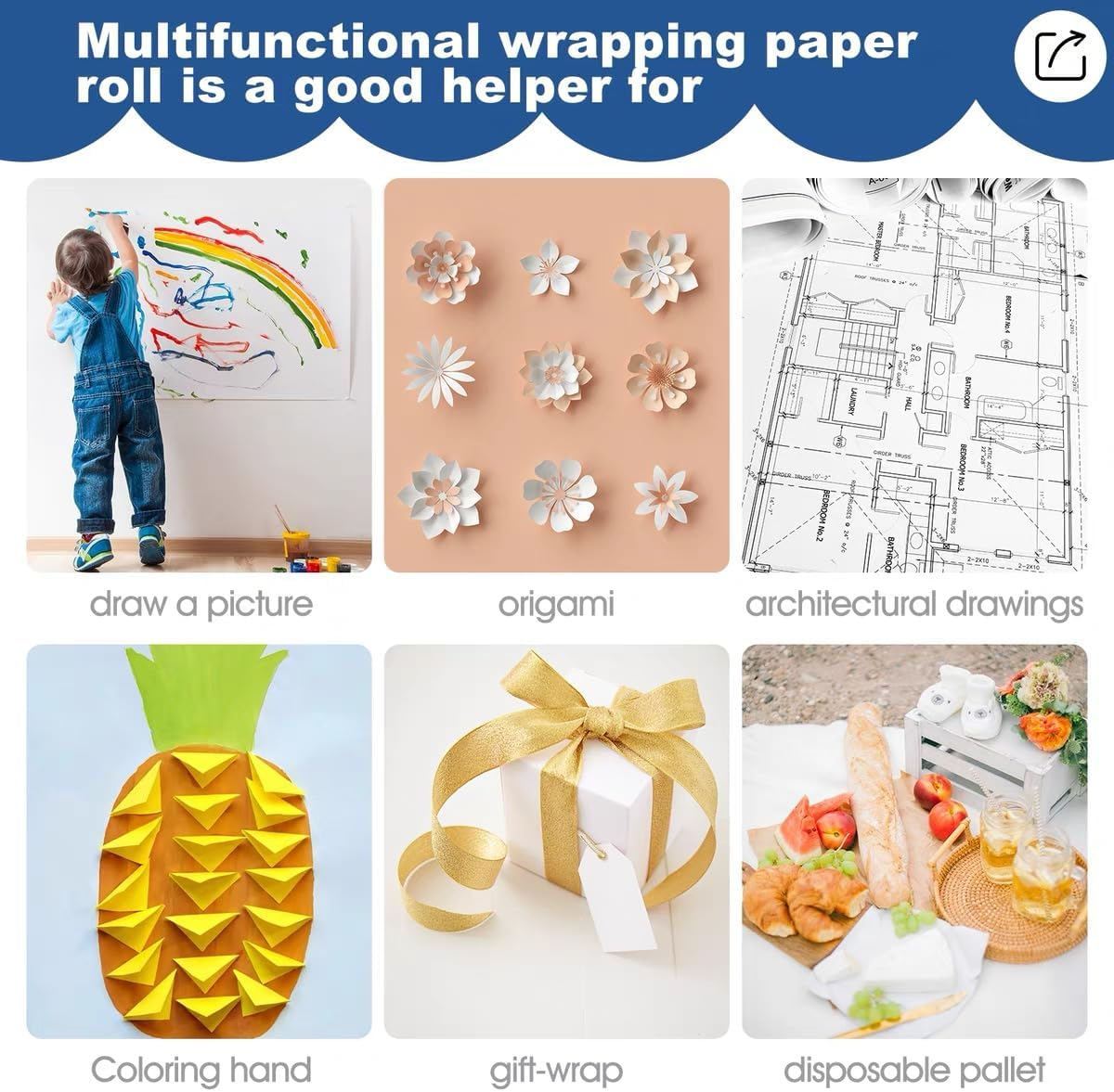 Roll of Paper for Kids Art-White Butcher Paper Roll-For Gift Wrapping, Children'S Art, Handmade, Children'S Creation (10M) image number 3