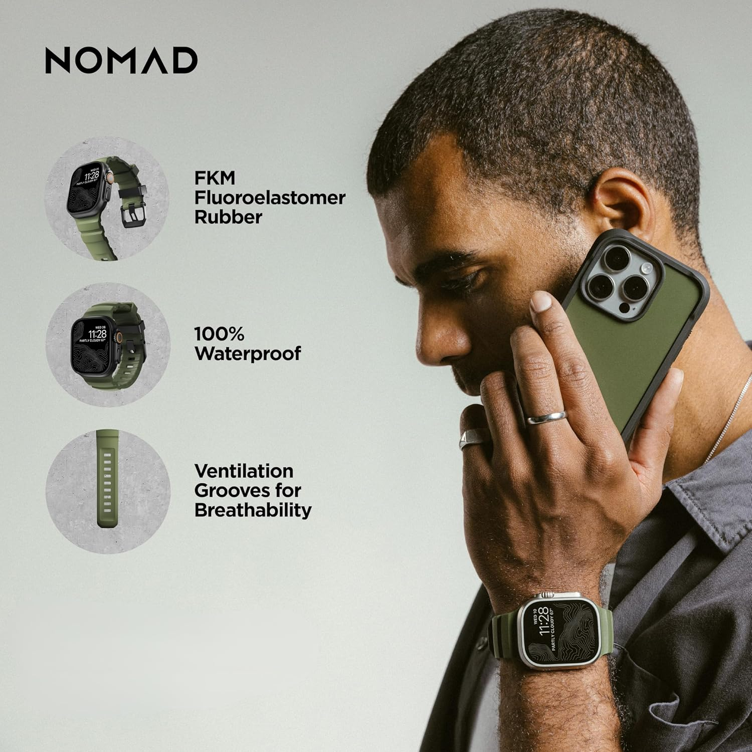 NOMAD Rocky Point Band | F&uuml;r Apple Watch 42/44/45/49 Mm |Ultimative Leistungsstarke Uhrenarmband - Forest/Black Hardware image number 3