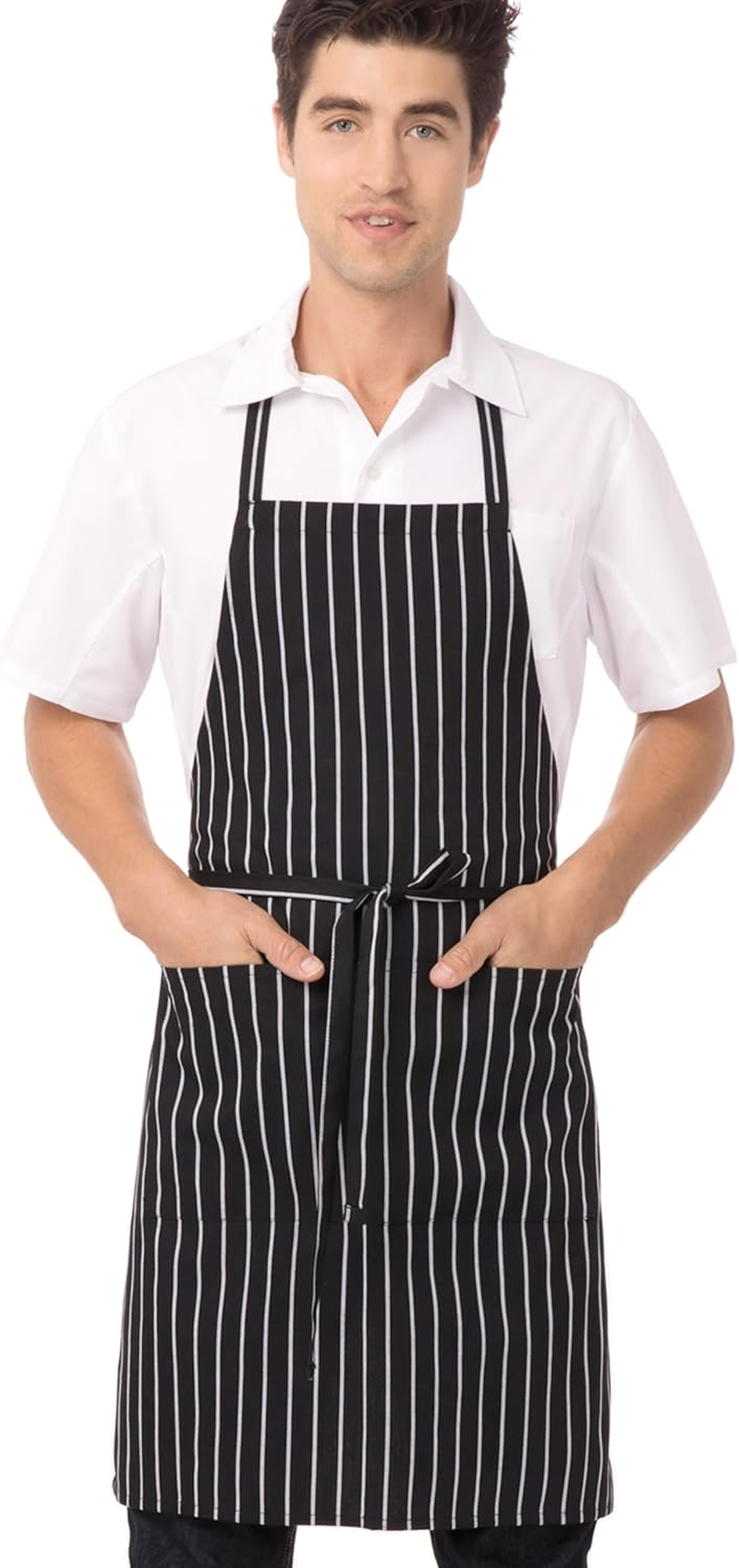 Chef Works Unisex Bib Apron, Black Chalk Stripe, One Size image number 1
