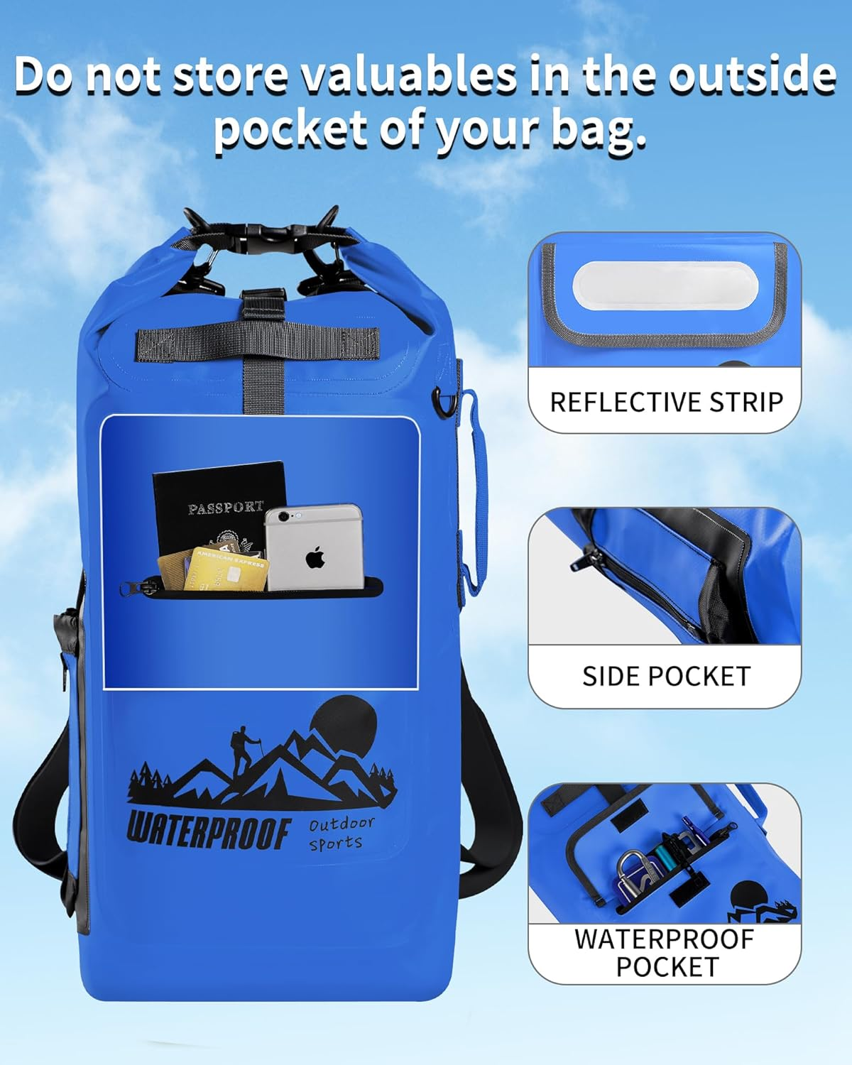 IDRYBAG Dry Bag Backpack Waterproof 20L, Waterproof Backpack Floating Dry Bag，Roll Top Keeps Gear Dry for Kayaking - Grey image number 3