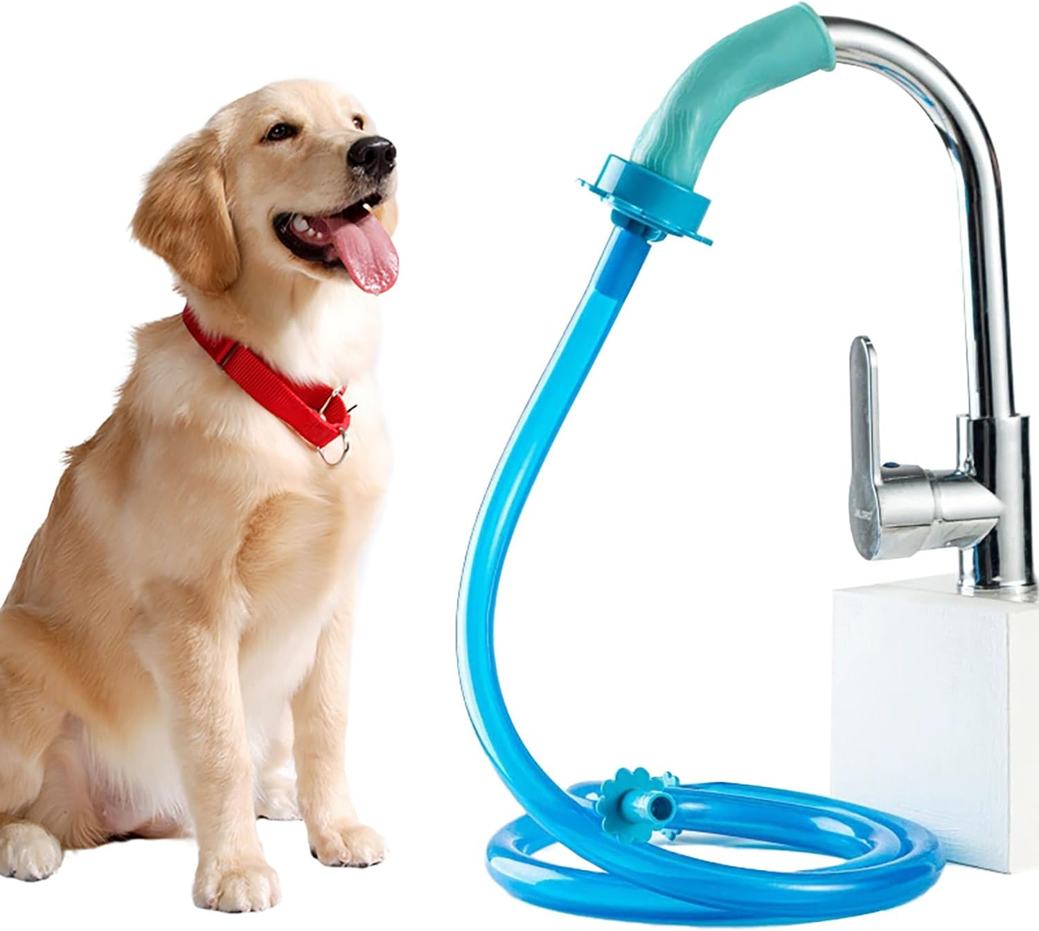 1-Piece Slip-On Pet Dog Shower Connector Rinse, Faucet Sink Hose Attachment, Length 150Cm, Blue, Flexible Silicone Adapter, Easy to Install image number 6