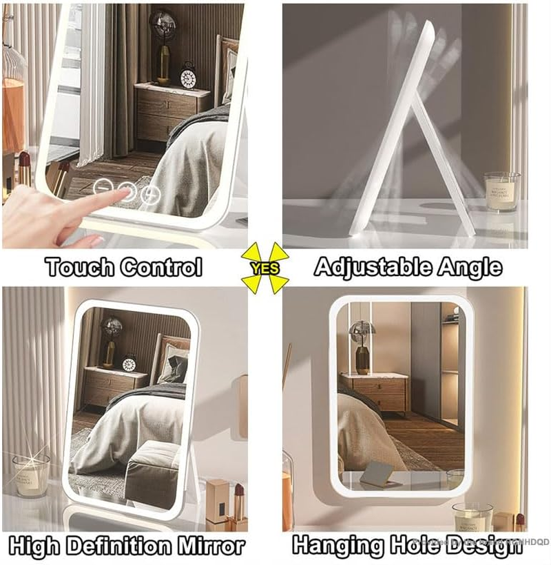 Portable LED Makeup Vanity Mirror with LED Lights, Rechargeable Smart Touch Control 3 Colors Dimmable Travel Design, Ideal for Home & Travel Use image number 1