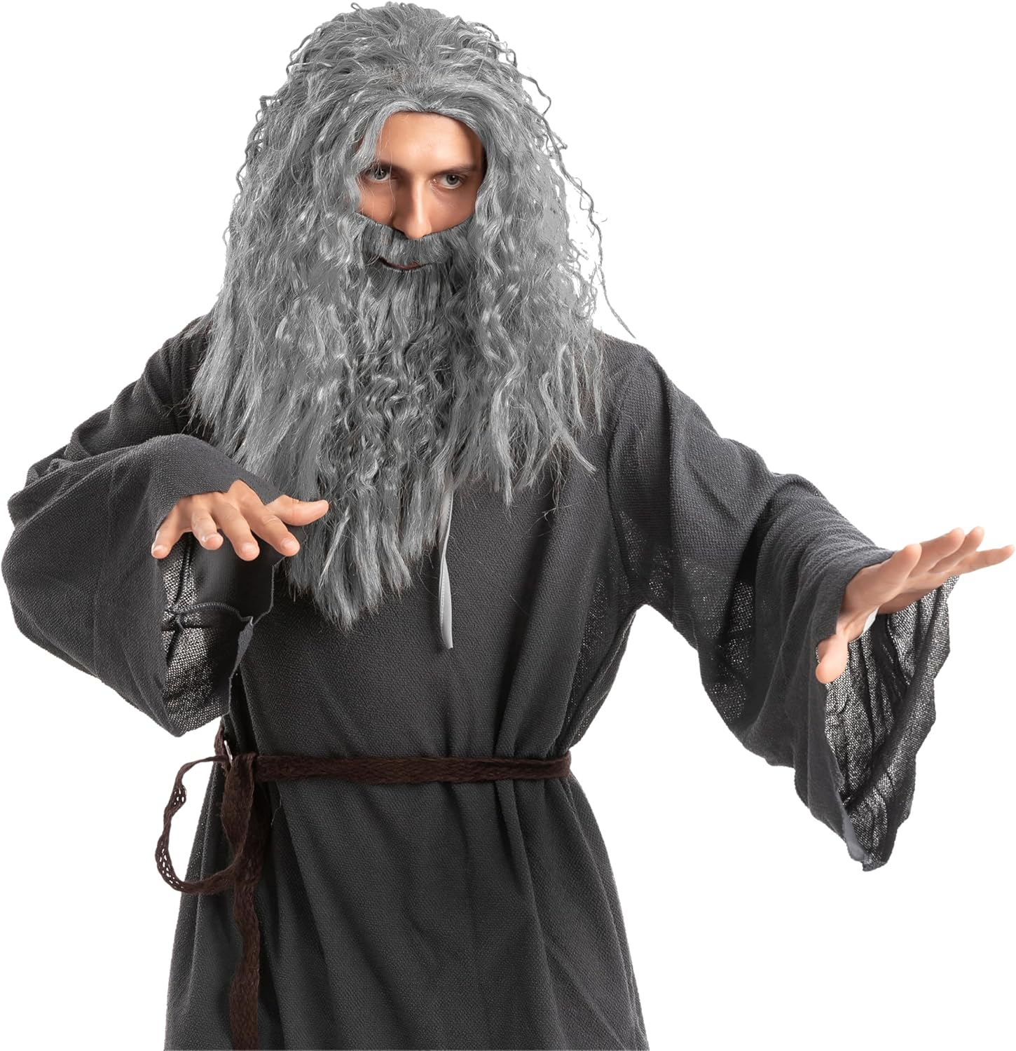 Spooktacular Creations Men'S Grey Wizard Wig with Beard Halloween Wig for Adults Cosplay Party Accessories image number 4
