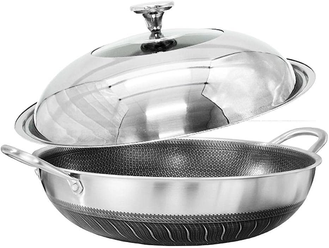 316 Stainless Steel 36Cm Non-Stick Stir Fry Cooking Kitchen Wok Pan Honeycomb Double Sided 36Cm without Lid