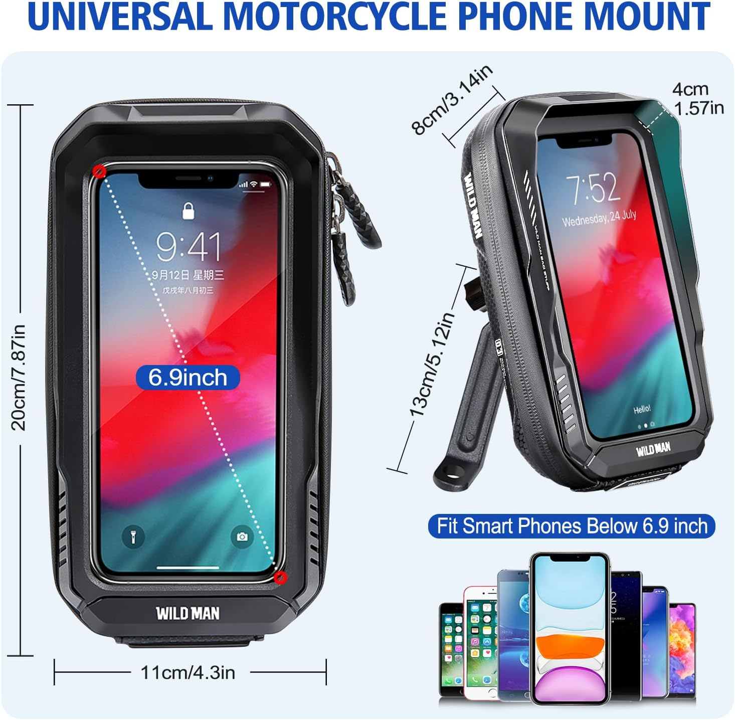 JUYANO Waterproof Motorcycle Phone Holder Aluminium Anti-Vibration 360&deg; Rotatable Touch Screen Universal Mobile Phone Holder Scooter Mirror for Smartphones up to 6.9 Inches image number 4