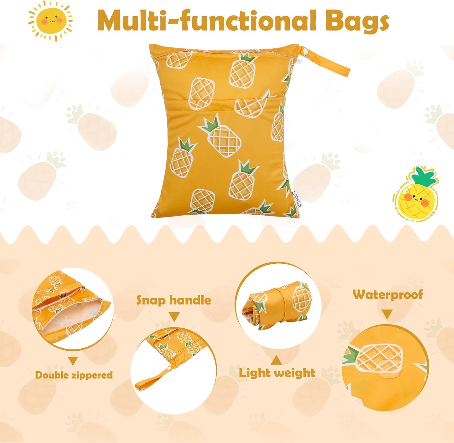 ALVABABY Wet Dry Bags 3 Pack Waterproof Reusable with Two Zippered Pockets Travel Beach Pool Daycare Soiled Baby Items Yoga Gym Bag for Swimsuits or Wet Clothes 3L-ZM23-AU