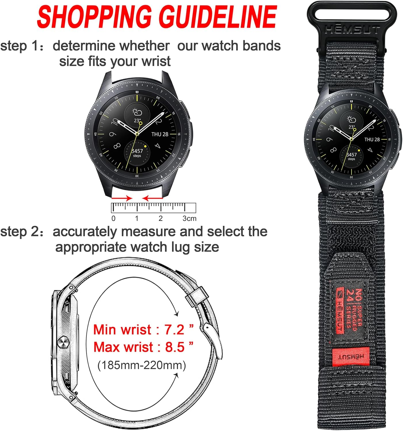 HEMSUT Wide Nylon Hook & Loop Watch Band with Metal Buckle, Quick Release 20Mm/22Mm for Outdoor Sports Smartwatches image number 5