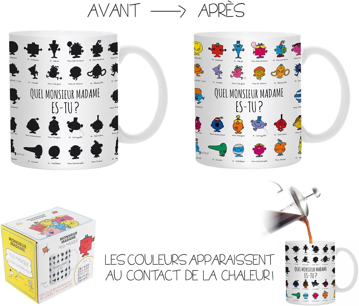 Monsieur Madame MM3107 Heat Reactive Mug with What Mr Men Are You, 320 Ml, White Black and Multicoloured, Ceramic, 12 X 8.5 X 9.7 Cm image number 4